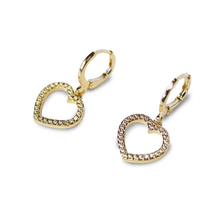Aros Argollas Corazon Circon Enchapado Oro 18K Dorado TALLA UNICA