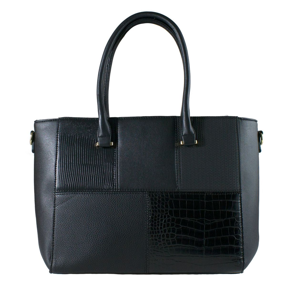 MAILEA - Cartera ecocuero rigida patch para mujer negro