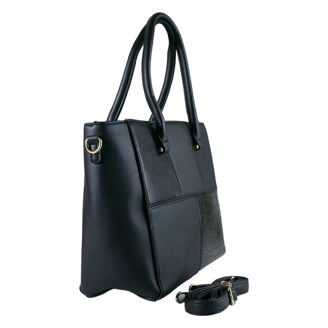 MAILEA - Cartera ecocuero rigida patch para mujer negro