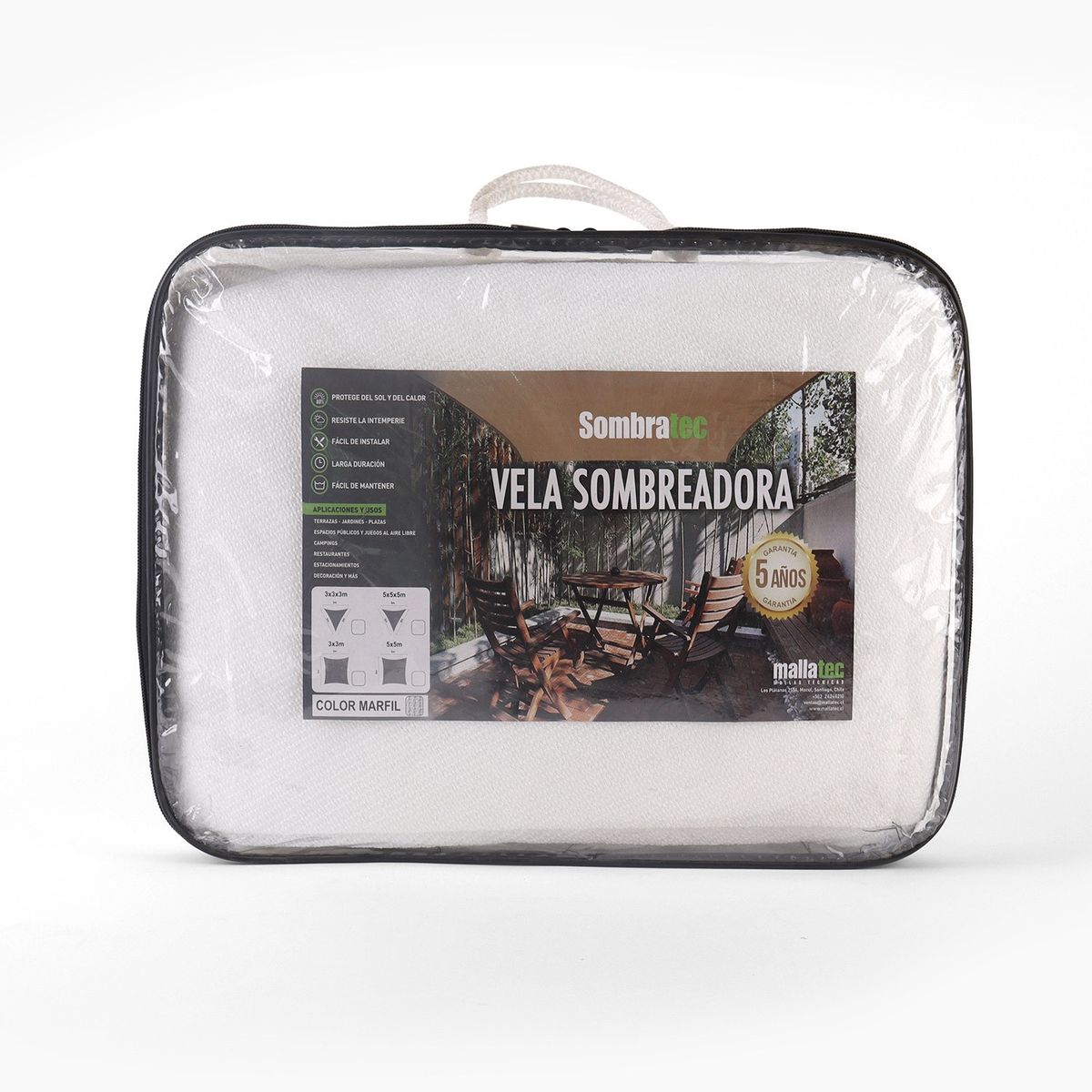 SOMBRATEC - Vela sombra sombreadora cuadrada 5x5 m marfil