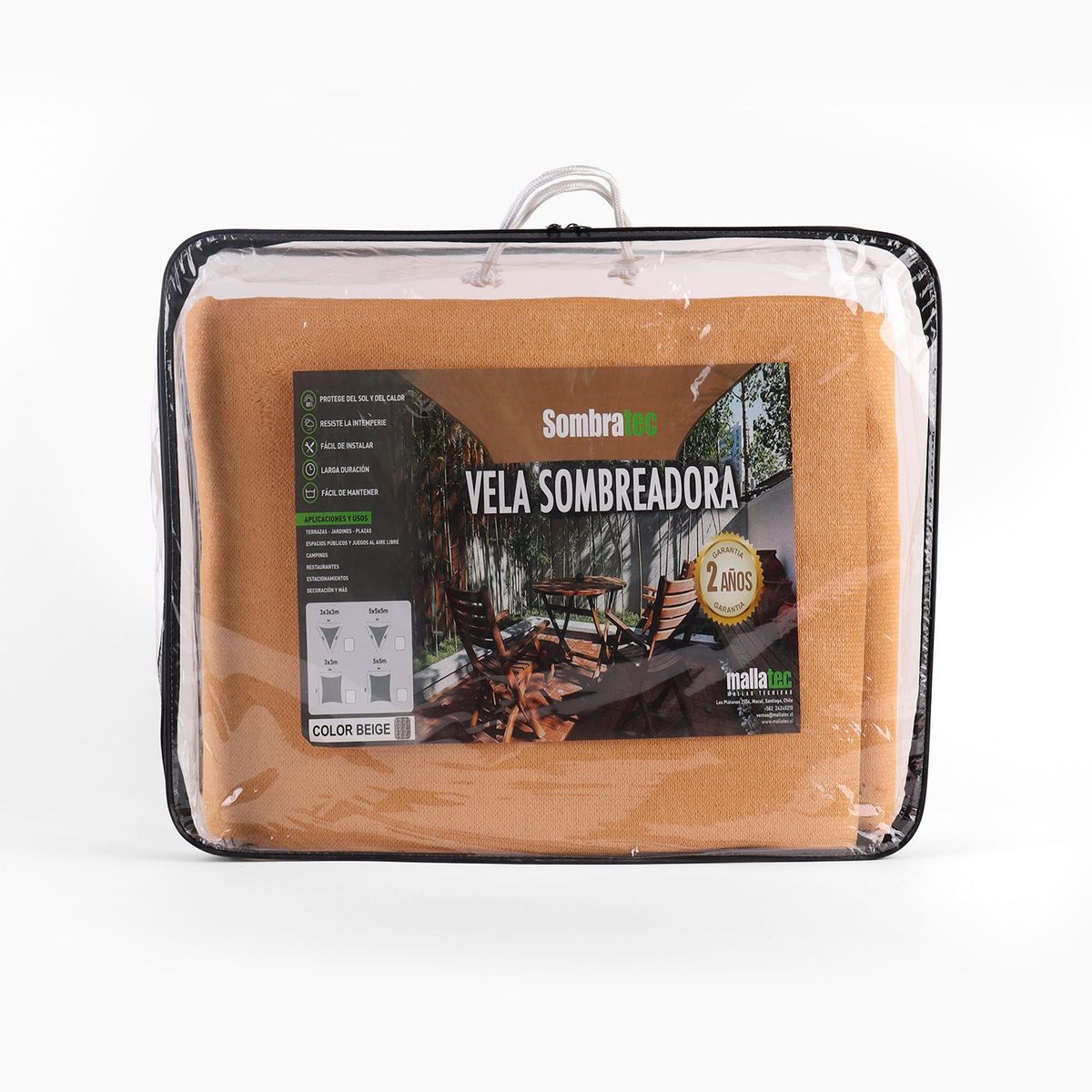 SOMBRATEC - Vela sombra sombreadora triangular 3x3x3 m beige.