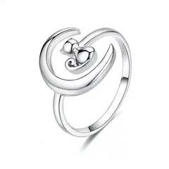 GENERICO - Anillo gato luna plata 925 ajustable mujer joya