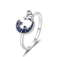 Anillo gato luna azul plata 925 ajustable mujer joya