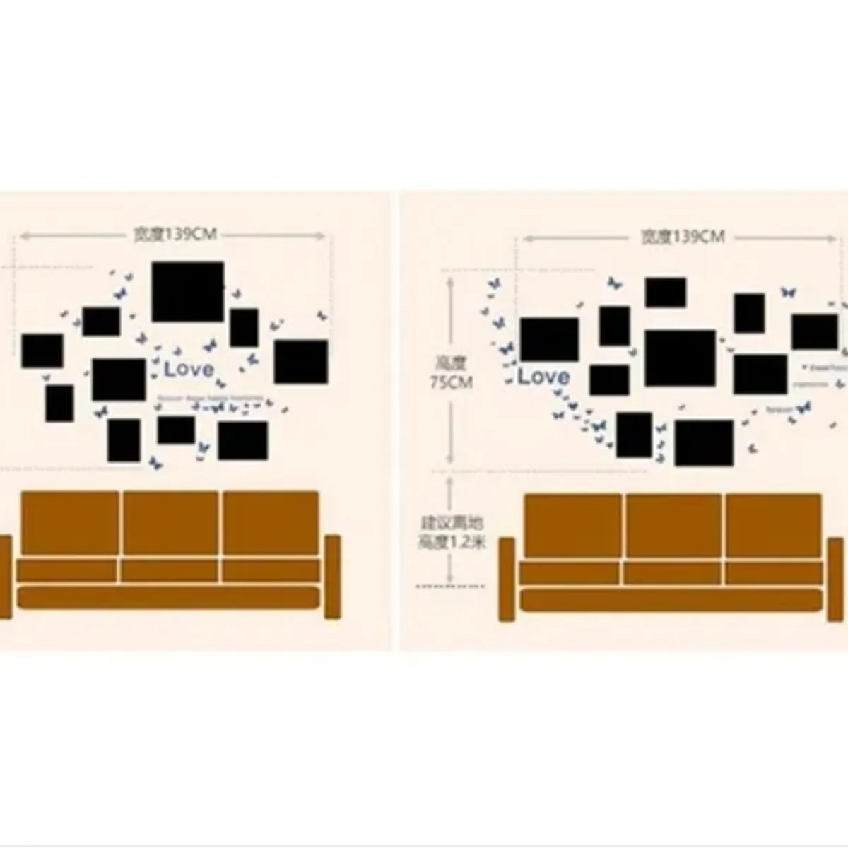 ESHOPANGIE - Set Marcos Foto Decorativo Pared 10 Piezas + Pegatinas Negro- Blanco