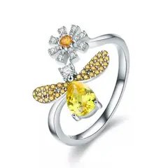 GENERICO - Anillo abeja flor plata 925 ajustable mujer joya