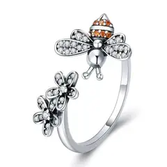 GENERICO - Anillo abeja flor plata 925 ajustable mujer joya