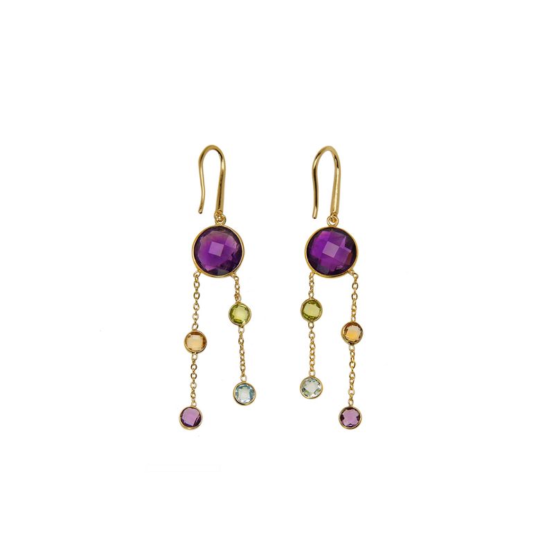 ALYN B JOYAS - Aros de plata Bañados en Oro Amatista 4 gemas Peridoto Citrino Topacio