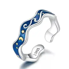 GENERICO - Anillo Van gogh Zig zag plata 925 ajustable mujer joya