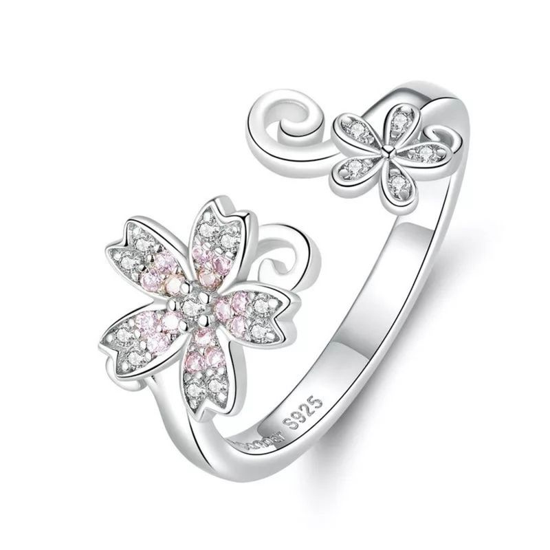 GENERICO - Anillo flor de cerezo plata 925 ajustable mujer joya