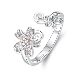 GENERICO - Anillo flor de cerezo plata 925 ajustable mujer joya
