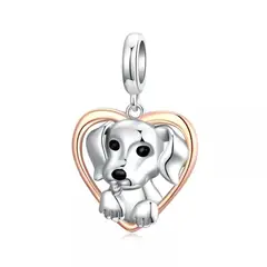 GENERICO - Charm Perro corazón para pulsera plata 925