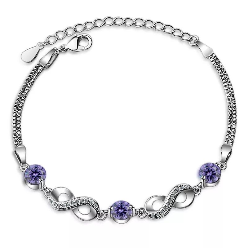 GENERICO - Pulsera infinito amatista juvenil plata 925 mujer regalo