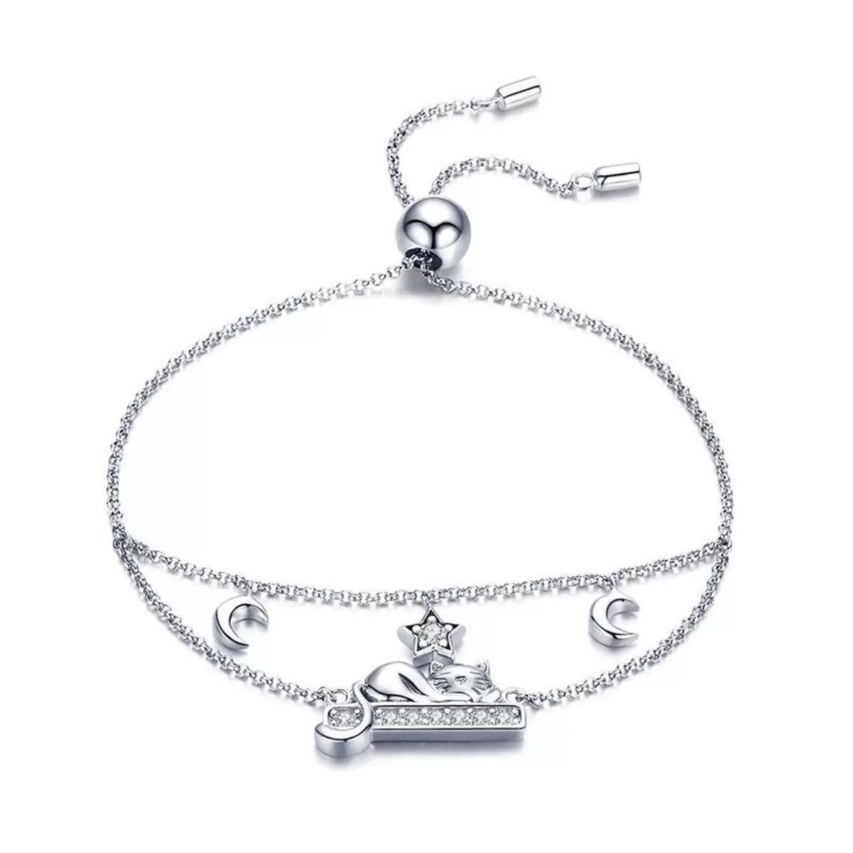 GENERICO - Pulsera gato mascota luna estrellas plata 925 mujer regalo