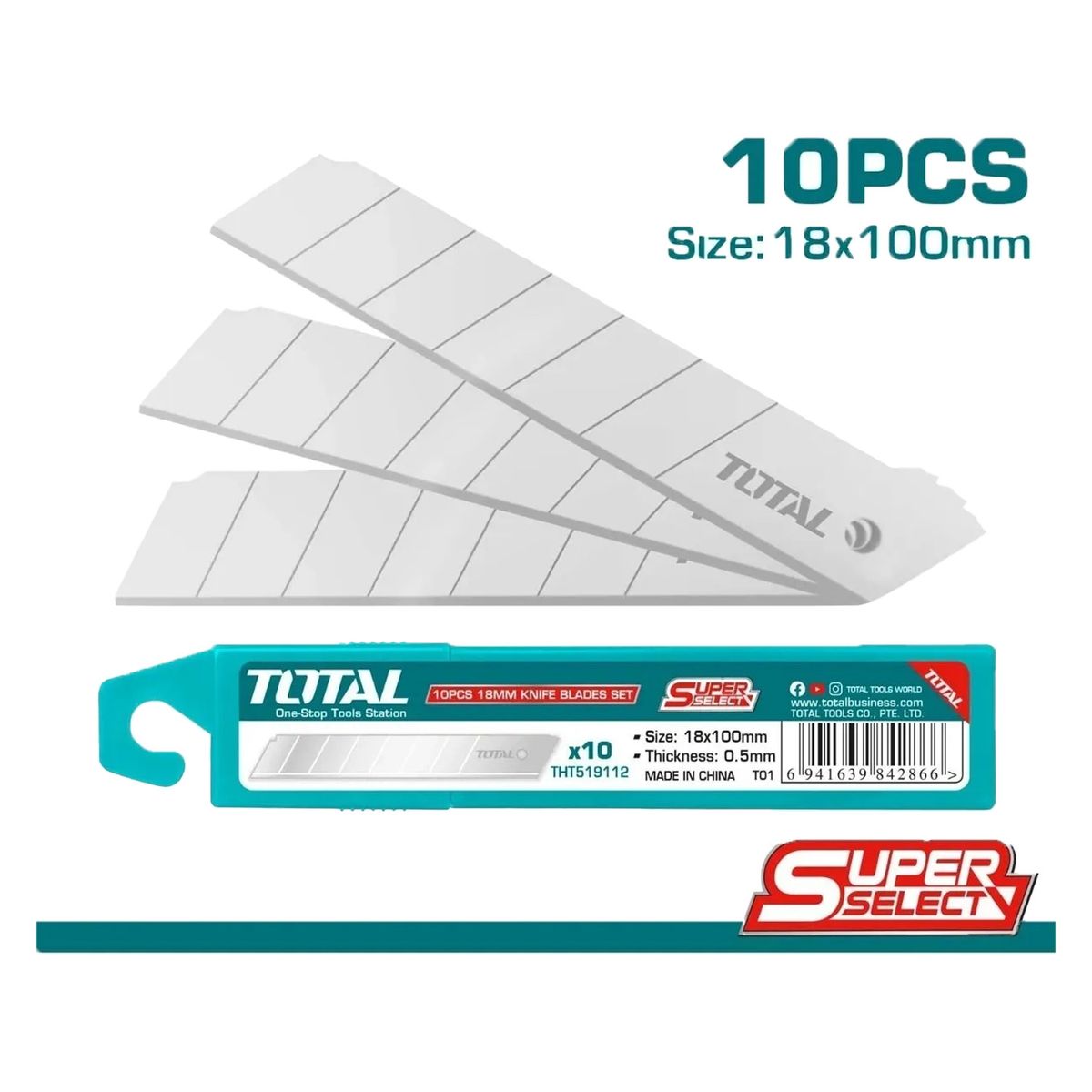 TOTAL TOOLS - repuesto Cuchillo Cartonero Corta Cartón 18x100mm 10 pcs