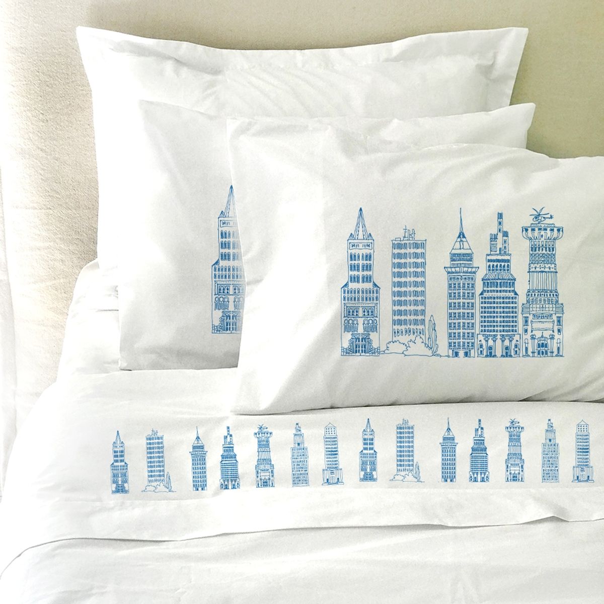 TUYO PRINT - Juego de Sábanas King Edificios Azúles -Tuyo Print