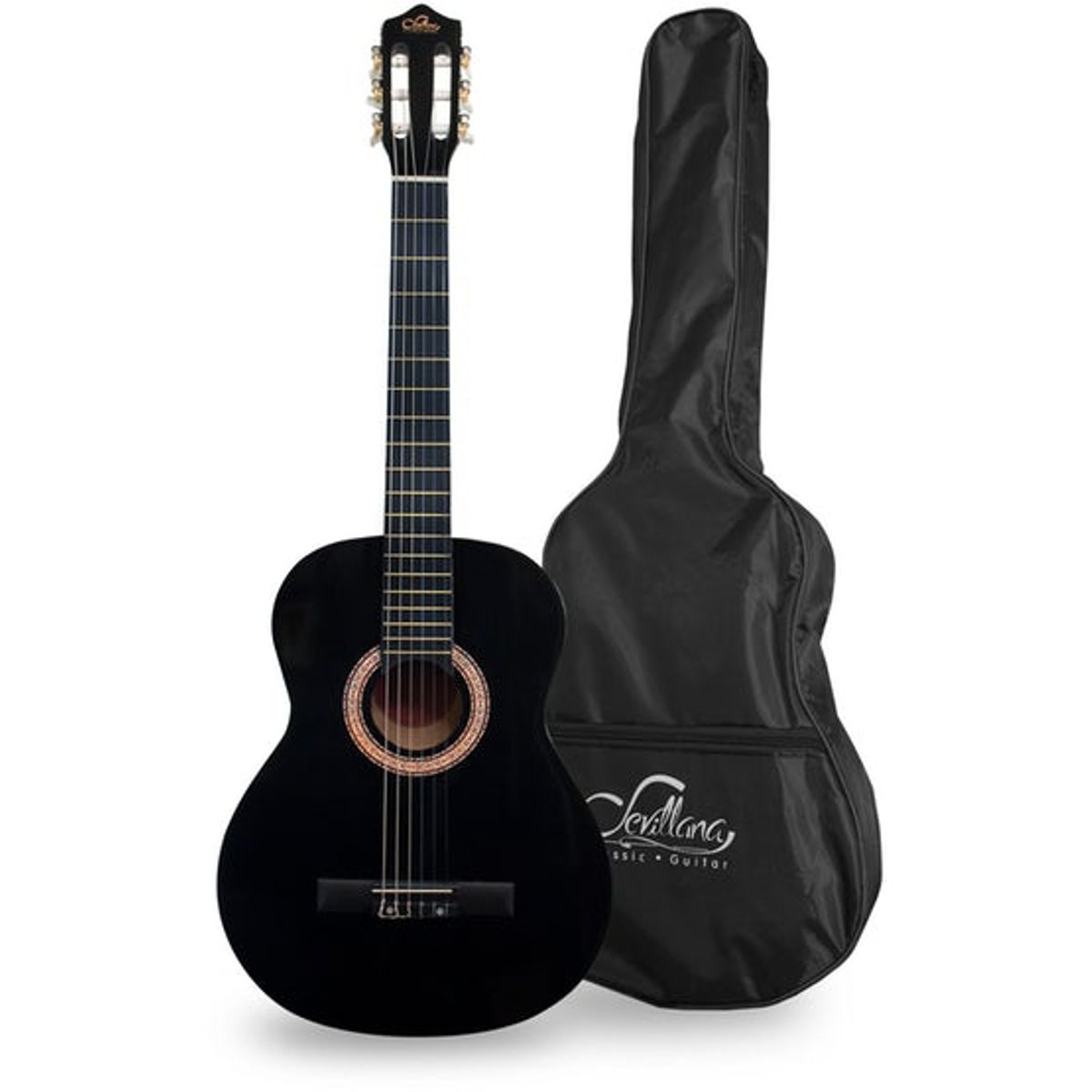SEVILLANA - Guitarra Acústica Clásica 30 Para Niños Negra Con Funda.