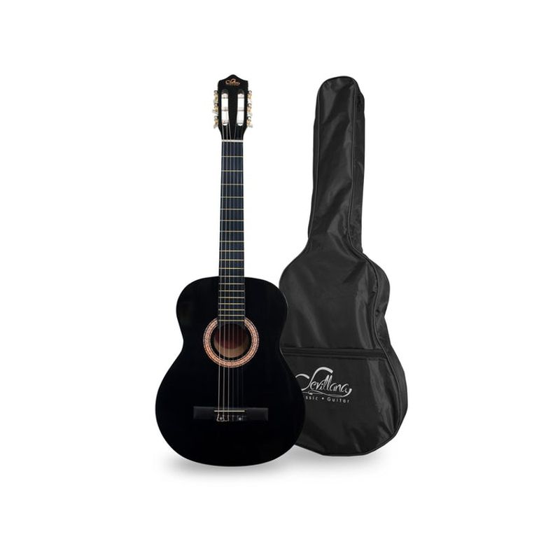 SEVILLANA - Guitarra Acústica Clásica 30 Para Niños Negra Con Funda.