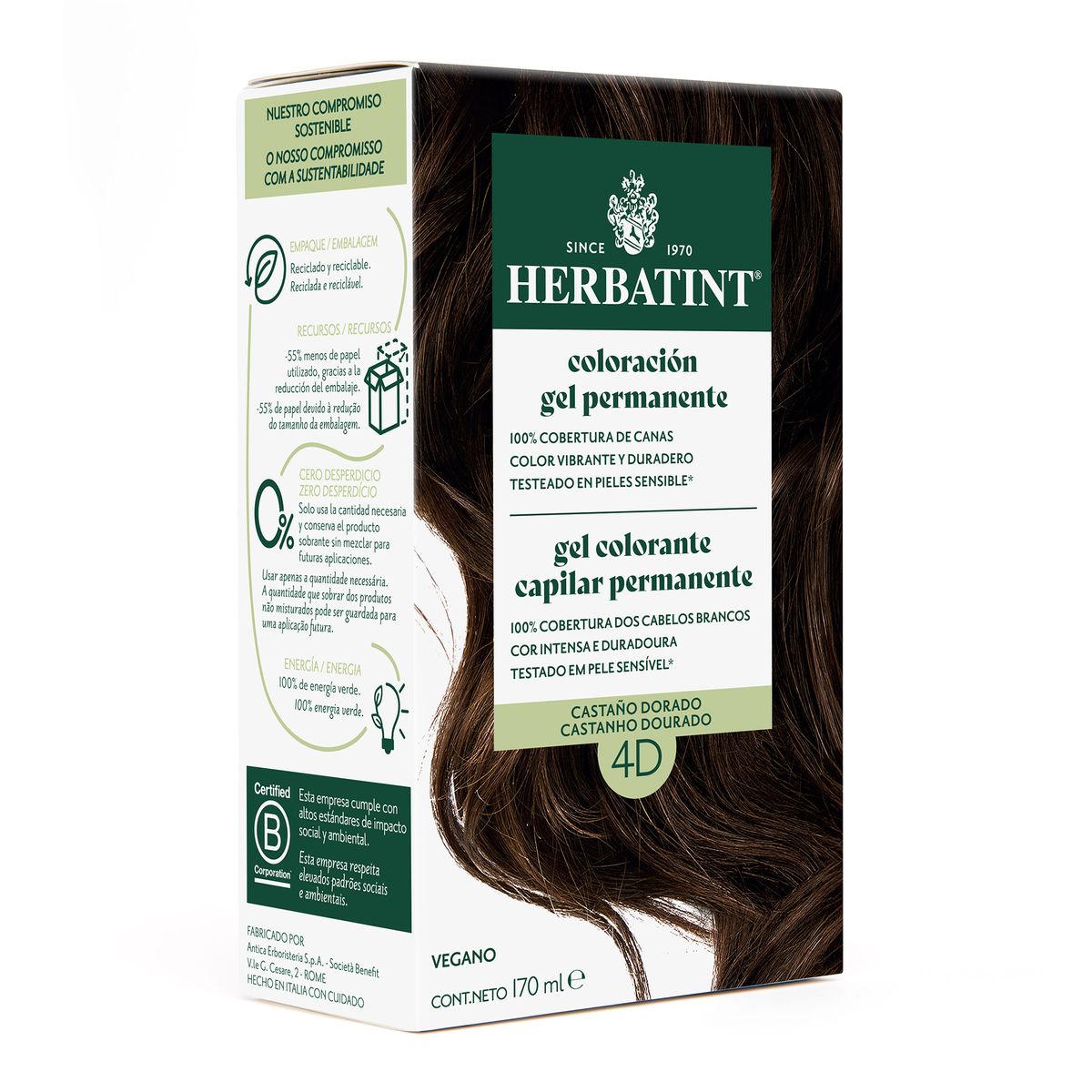 HERBATINT - 4D Castaño Dorado - Tintura Permanente Natural