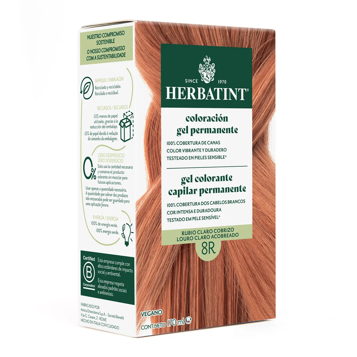 HERBATINT - 8R Rubio Claro Cobrizo - Tintura Permanente Natural