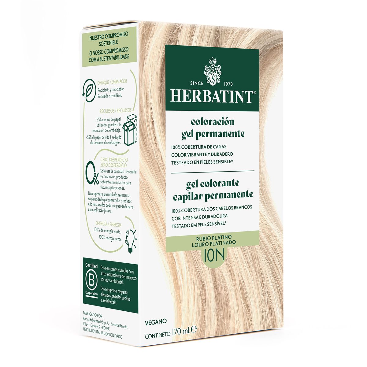 HERBATINT - 10N Rubio Platino - Tintura Permanente Natural