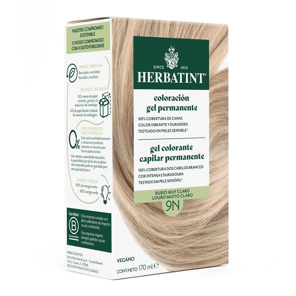 HERBATINT - 9N Rubio Miel - Tintura Permanente Natural