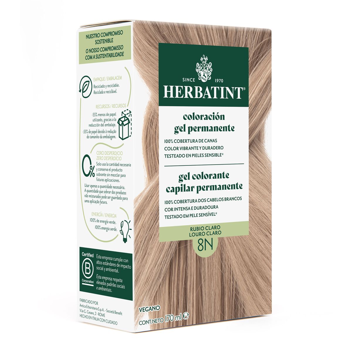 HERBATINT - 8N Rubio Claro Natural - Tintura Permanente Natural
