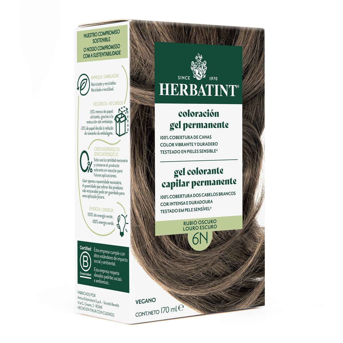 HERBATINT - 6N Rubio Oscuro Natural - Tintura Permanente Natural