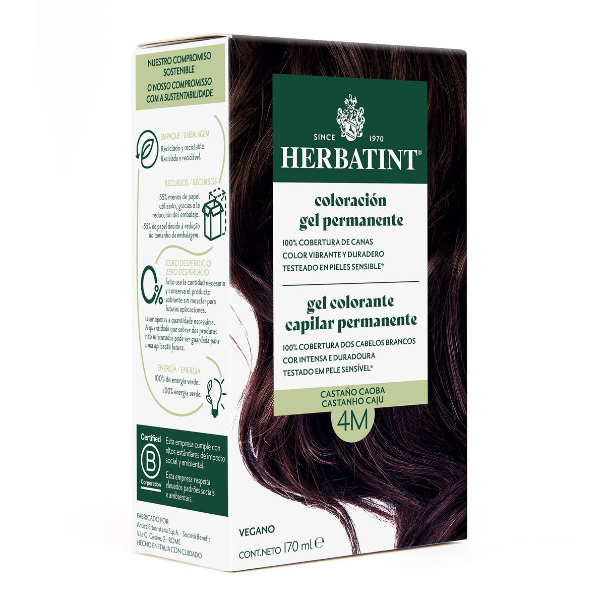 HERBATINT - 4M Castaño Caoba - Tintura Permanente Natural