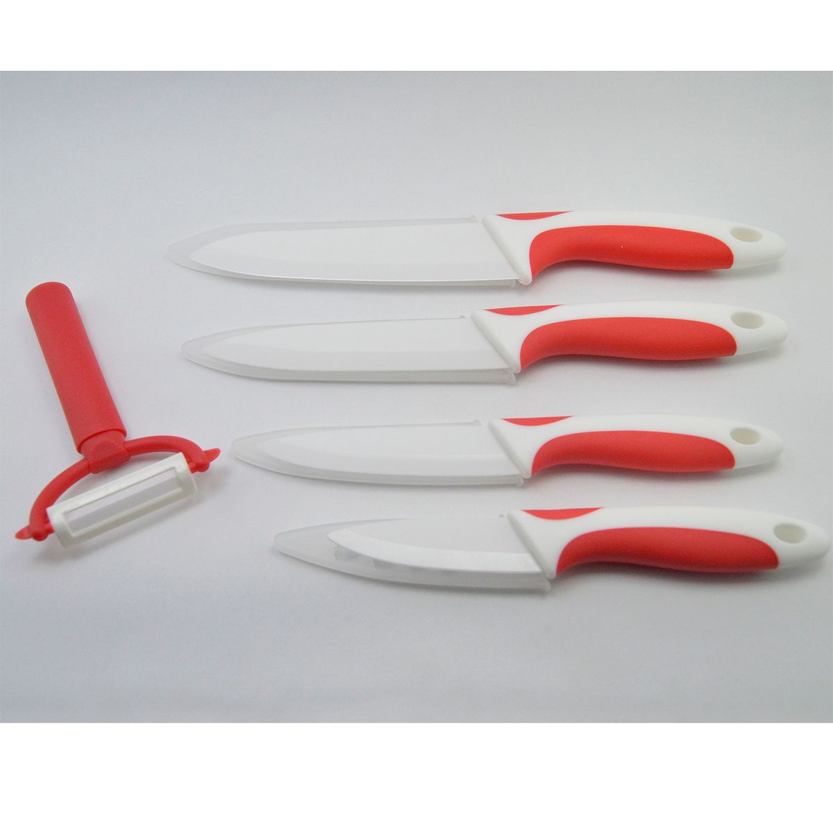 GENERICO - Set 5 Piezas Cuchillos Ceramica + Pelador Rojo