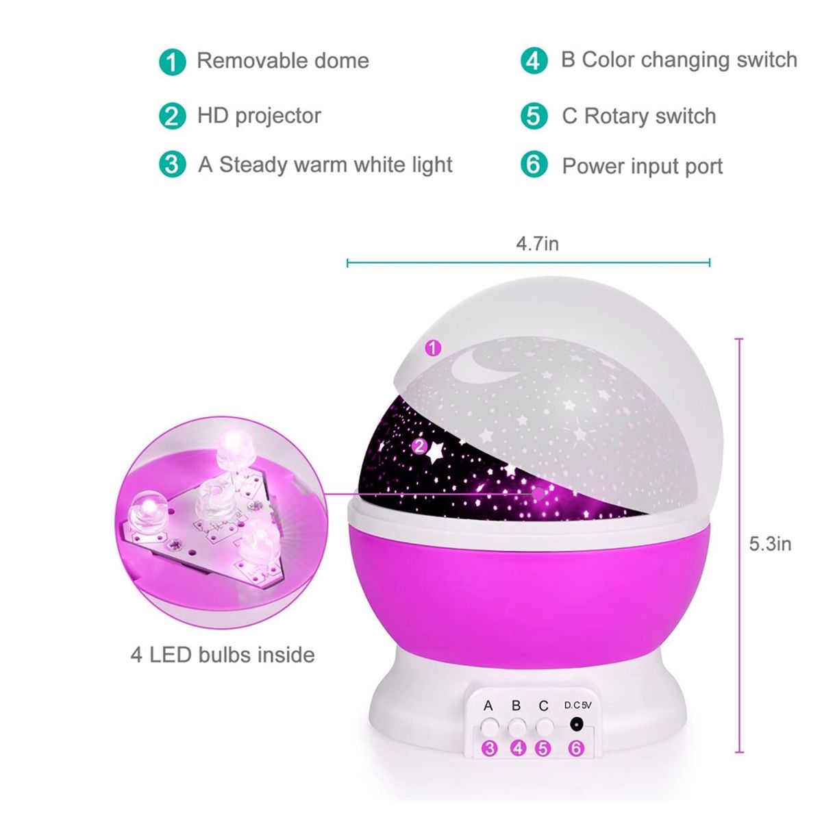 GENERICO - Lampara Proyector de Estrellas Espanta Cuco Rosa