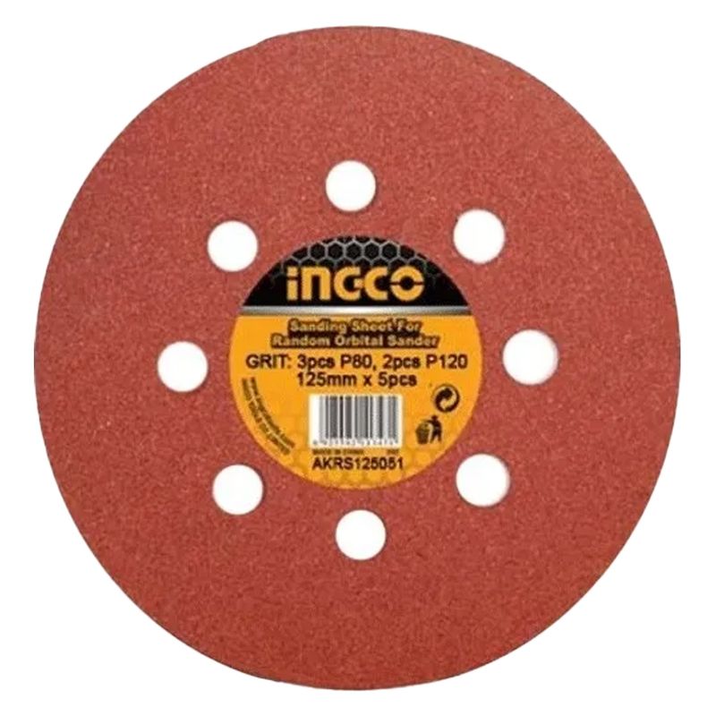 INGCO - 5x Disco Lija Para Pulir 125mm Velcro Grano Variado