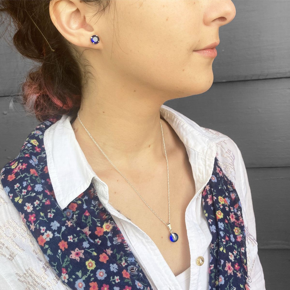 AMKALE - Conjunto circón Plata Azul