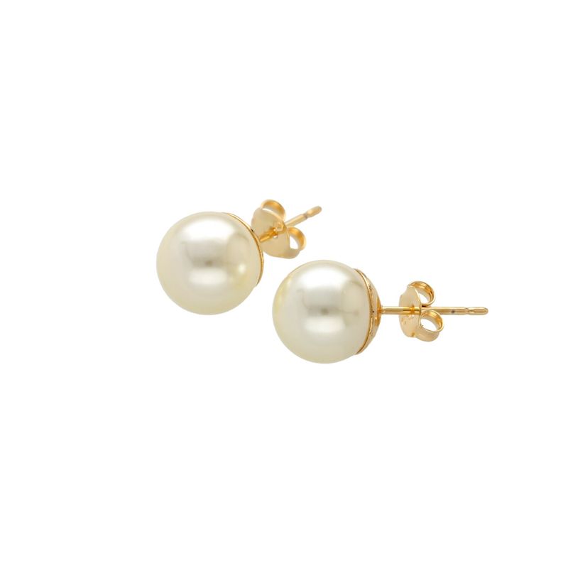 MARRO - Aros Perla de fantasía 10 mm enchapados en oro 18K