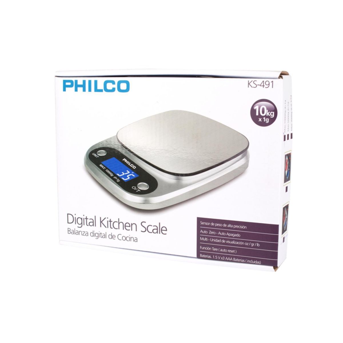 PHILCO - Pesa Balanza Digital De Cocina 10Kg Metalico KS491 Philco