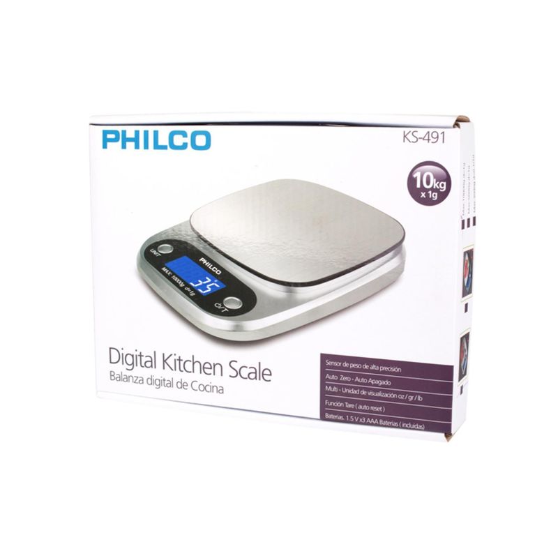 PHILCO - Pesa Balanza Digital De Cocina 10Kg Metalico KS491 Philco