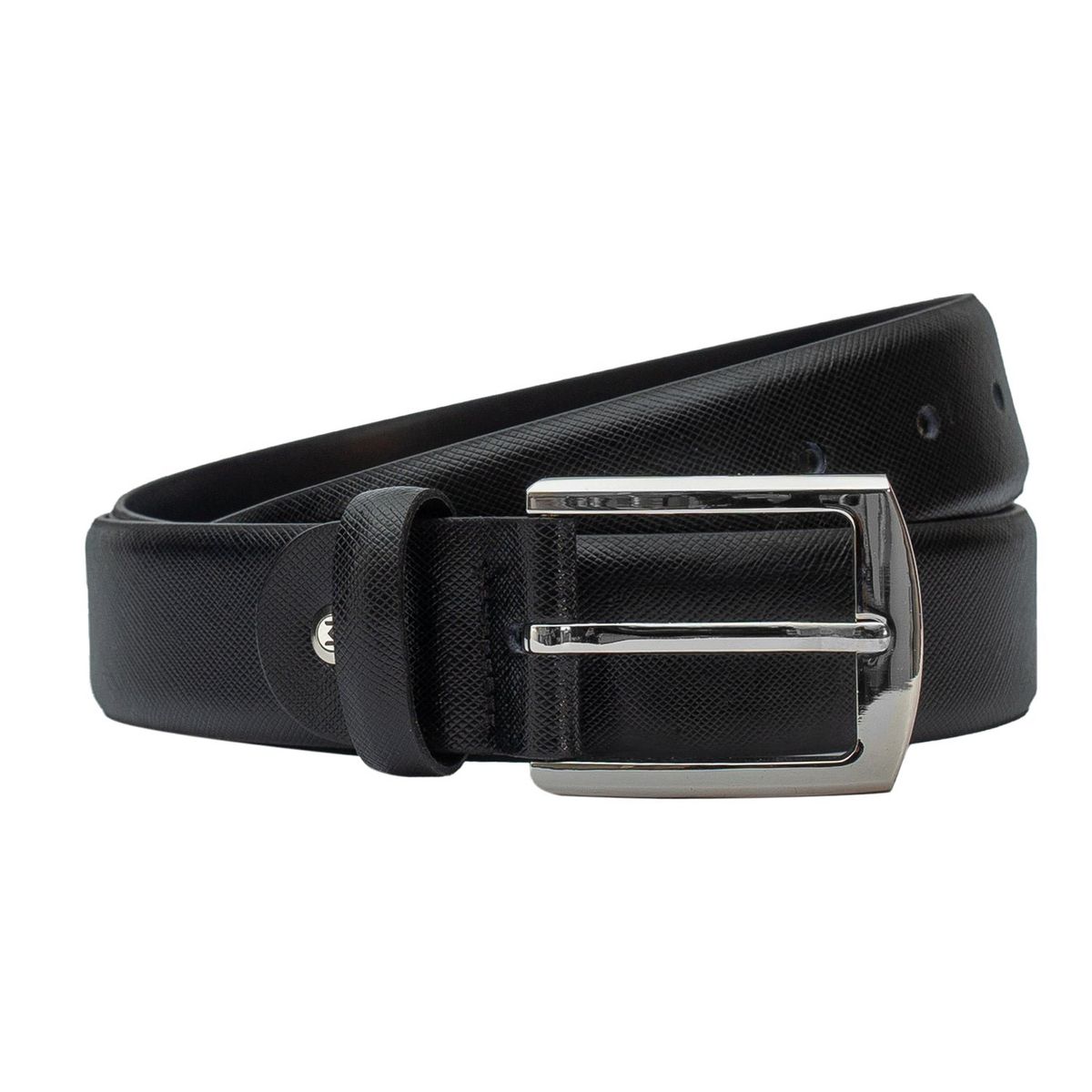 MIURA - Cinturón Cuero Genuino Elmo Negro Miura.-