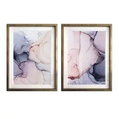 PAPEL ILUSTRADO - Set 2 Cuadros Abstractos Morados 40X50 Marco Oro