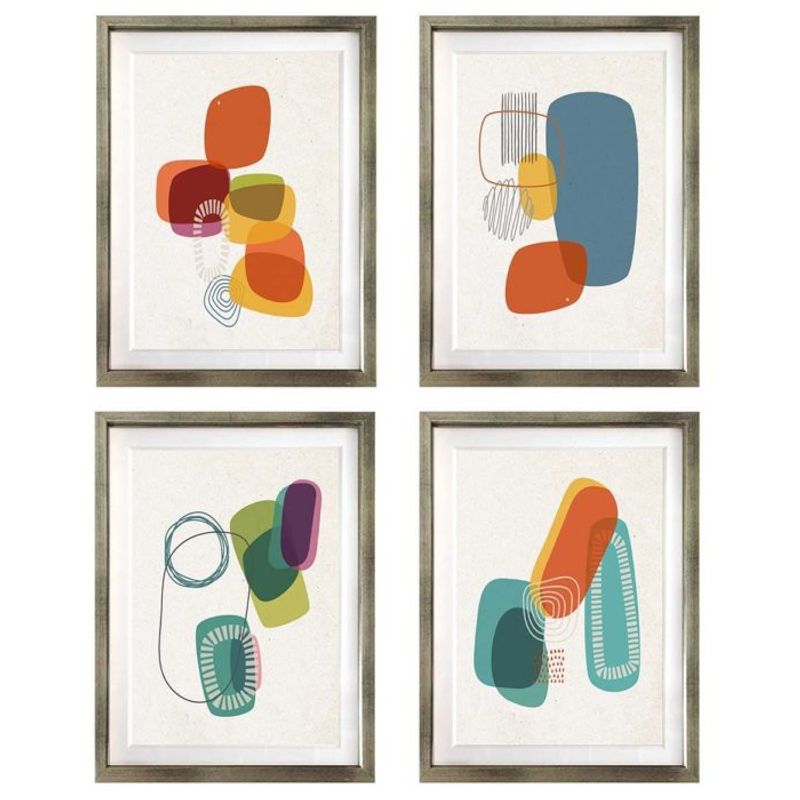 PAPEL ILUSTRADO - Set 4 Cuadros Mid Century 40X50 Marco Plateado