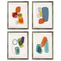 PAPEL ILUSTRADO - Set 4 Cuadros Mid Century 40X50 Marco Plateado
