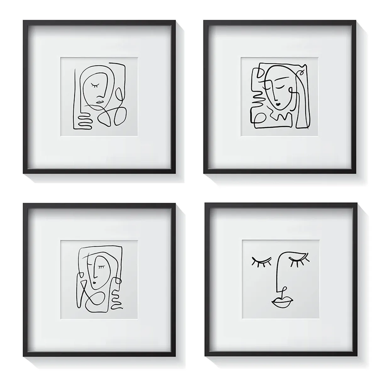 PAPEL ILUSTRADO - Set 4 Cuadros Retratos Minimalistas 30X30