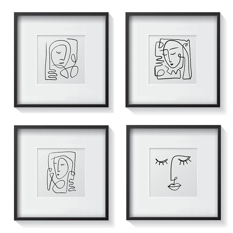 PAPEL ILUSTRADO - Set 4 Cuadros Retratos Minimalistas 30X30
