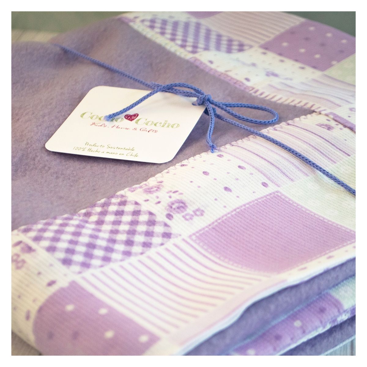 COCHO COCHO - Manta Polar Lila Cocho Cocho Cuadros Lila y Grises