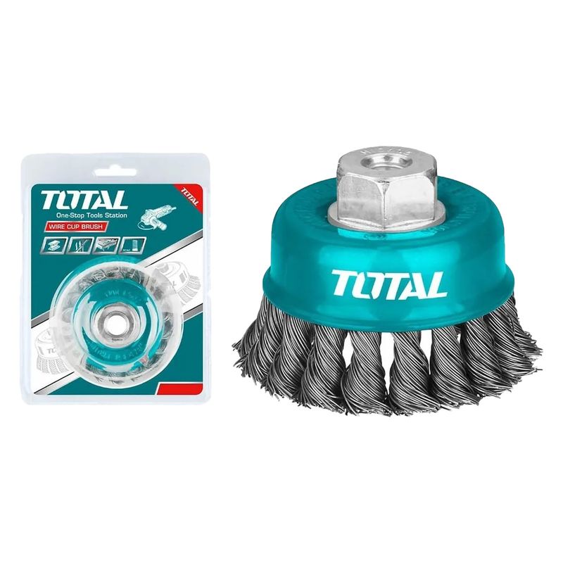TOTAL TOOLS - Escobilla De Copa Trenzada Torcida 75mm