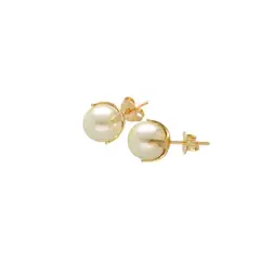 MARRO - Aros perla con canastillo de 8 mm enchapado en oro 18K