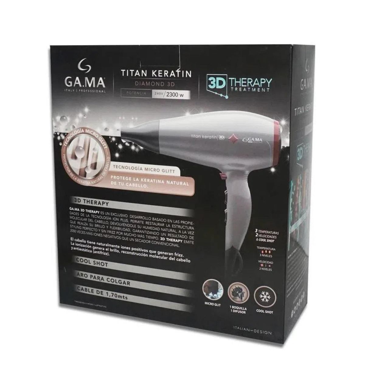 GAMA - Secador De Pelo 3T 2V 2200W Diamond Titan Keratin Gama