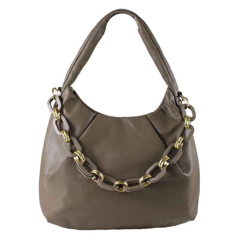MAILEA - Cartera ecocuero cadena frontal para mujer taupe