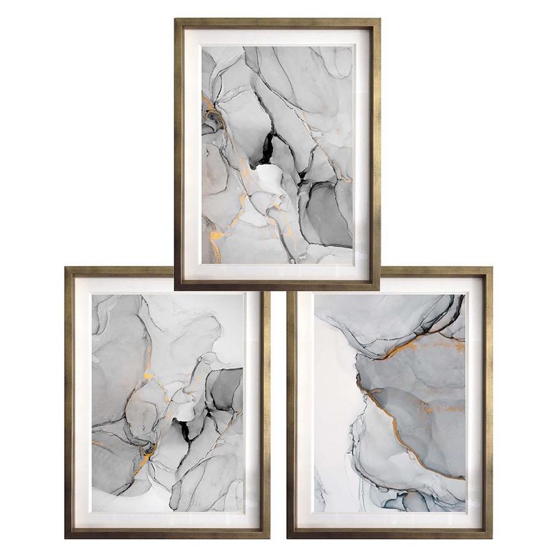 PAPEL ILUSTRADO - Set 3 Abstractos En B/N 50X70 Marco Dorado