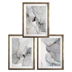 PAPEL ILUSTRADO - Set 3 Abstractos En B/N 50X70 Marco Dorado