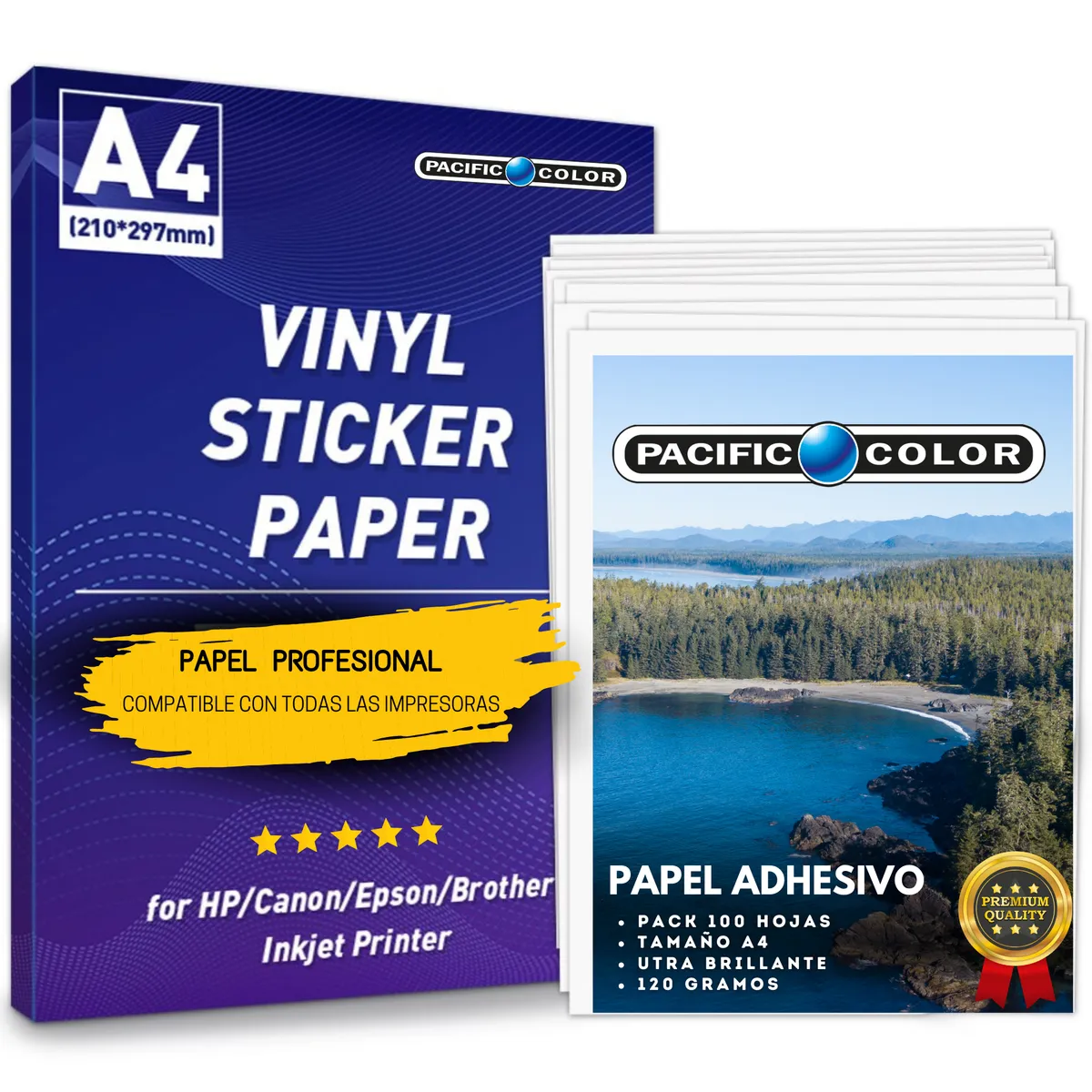 PACIFIC COLOR - Papel Fotográfico Autoadhesivo 120g Premium A4 Pack 100 hoja