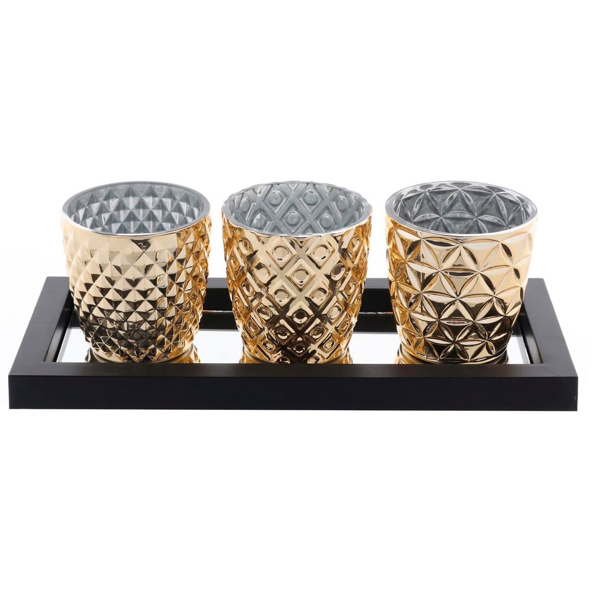 MALLORCA - Set de Portavelas Bandeja Espejo 4 Piezas